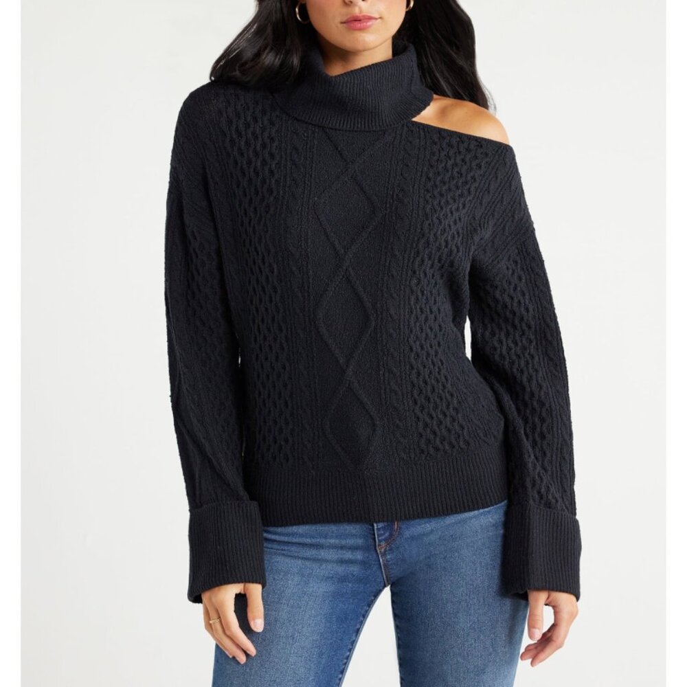 Sofia Jeans Women's Cutout Turtleneck Sweater with Long Sleeves,